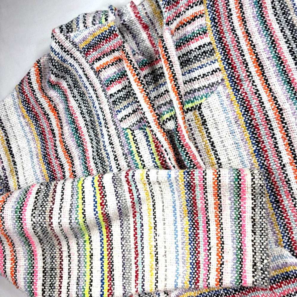 Authentic Mexican Baja Hoodie Jerga Blanket Jacket Striped Pullover Surf Rug XL